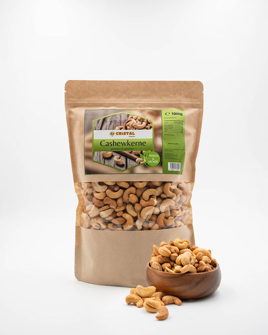 Gesalzene Cashewkerne aus Vietnam 1000g Packung Serviervorschlag